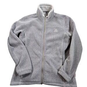 K-Way Jacket Womens Medium Gray Sherpa‎ Fleece Full Zip Pockets Outdoor Warm